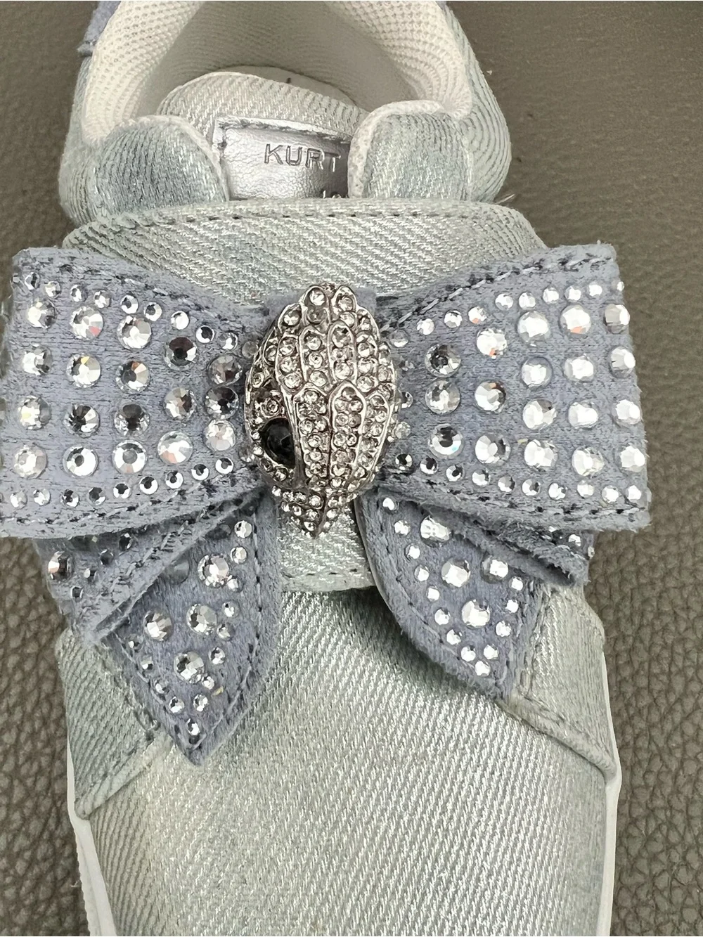 Kurt Geiger Light Blue Kids Bow Sneakers with Crystal Embellishment